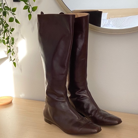 Manolo Blahnik Shoes - MANOLO BLAHNIK Brown Knee High Leather Boots (41)